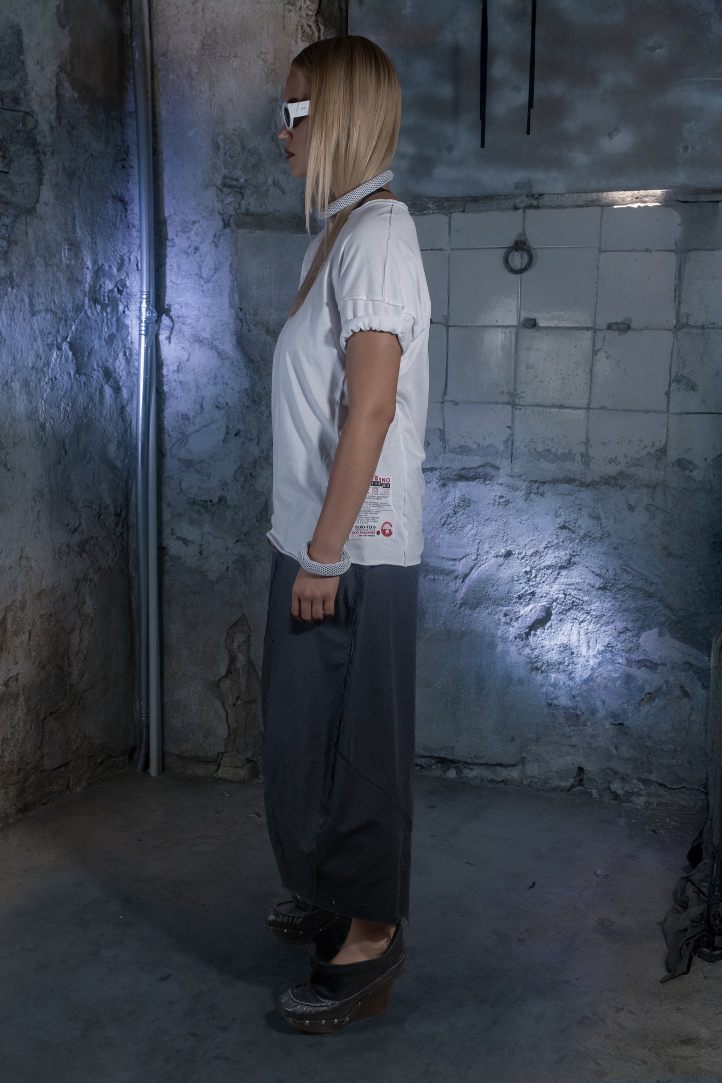 Base T-Shirt in White Cotton Ghost Logo Edition