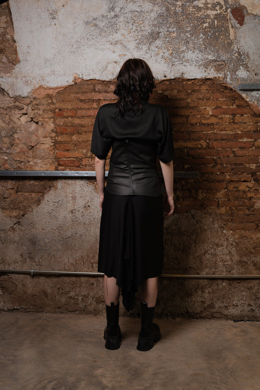 Corset in Coated Denim Satin