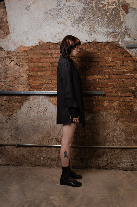 Asymmetrical Shirt TWINS in Black Cotton