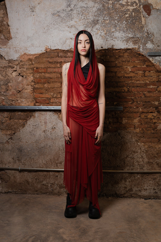 VENUS Transformable Skirt-Dress in Wine Mesh