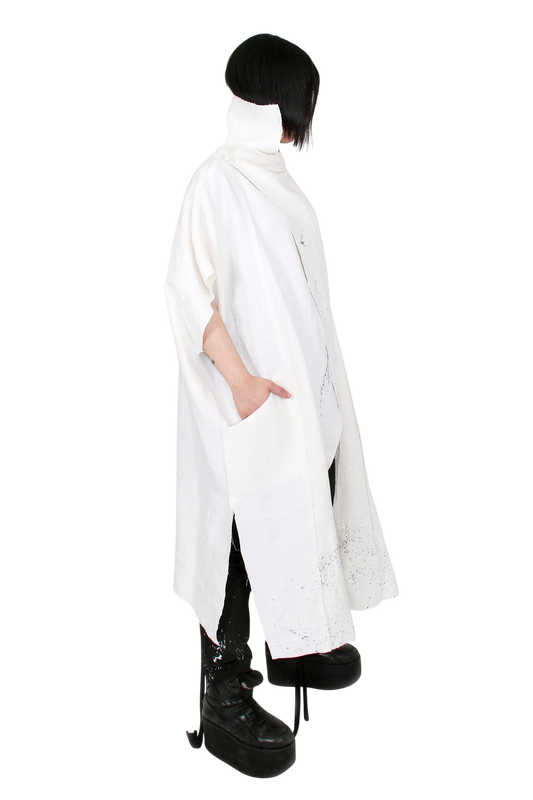 Drip Linen White Hand-Painted Cape