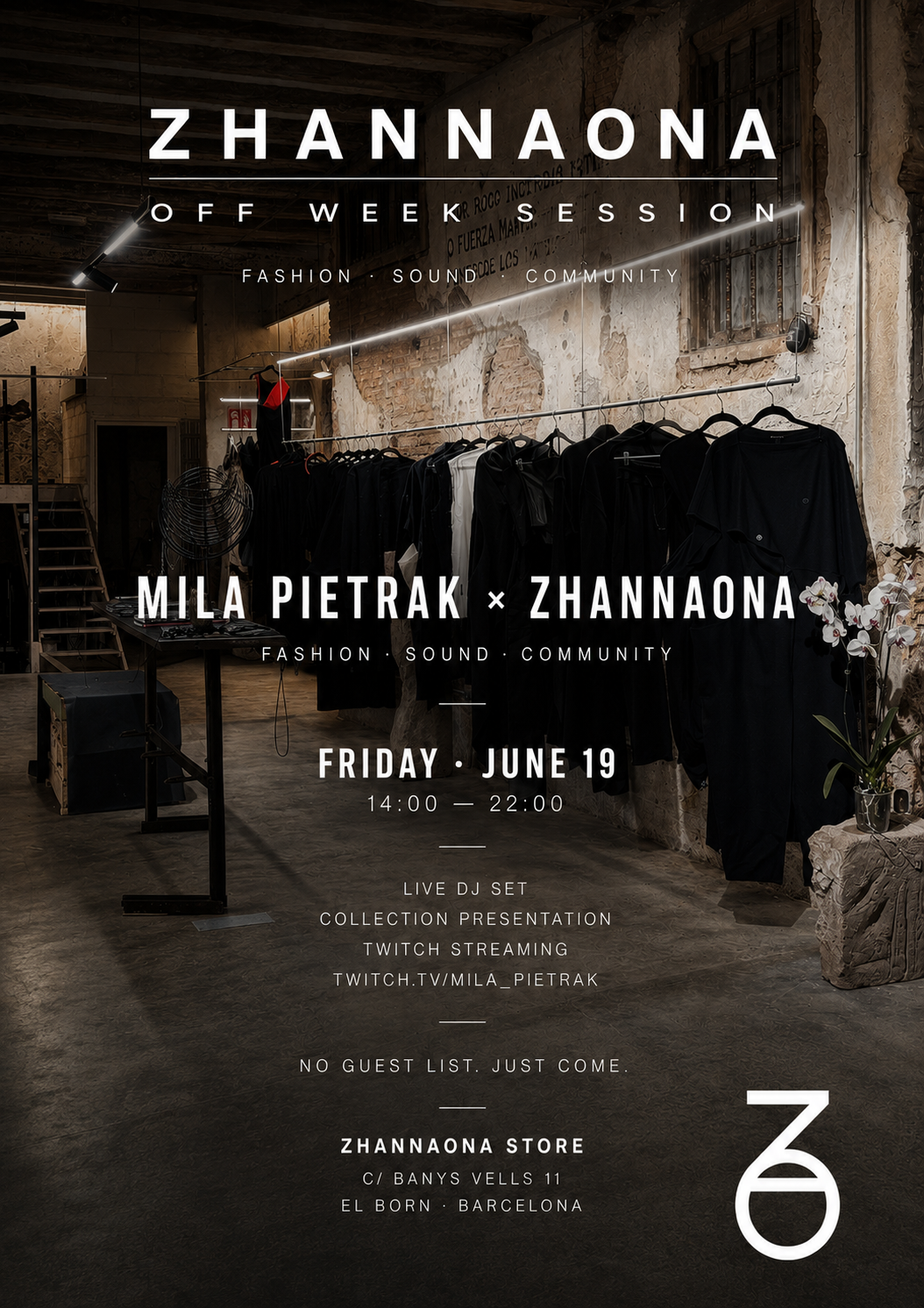 Cartel Off Week Session · Mila Pietrak × Zhannaona · 19 de junio en Zhannaona Store, El Born Barcelona