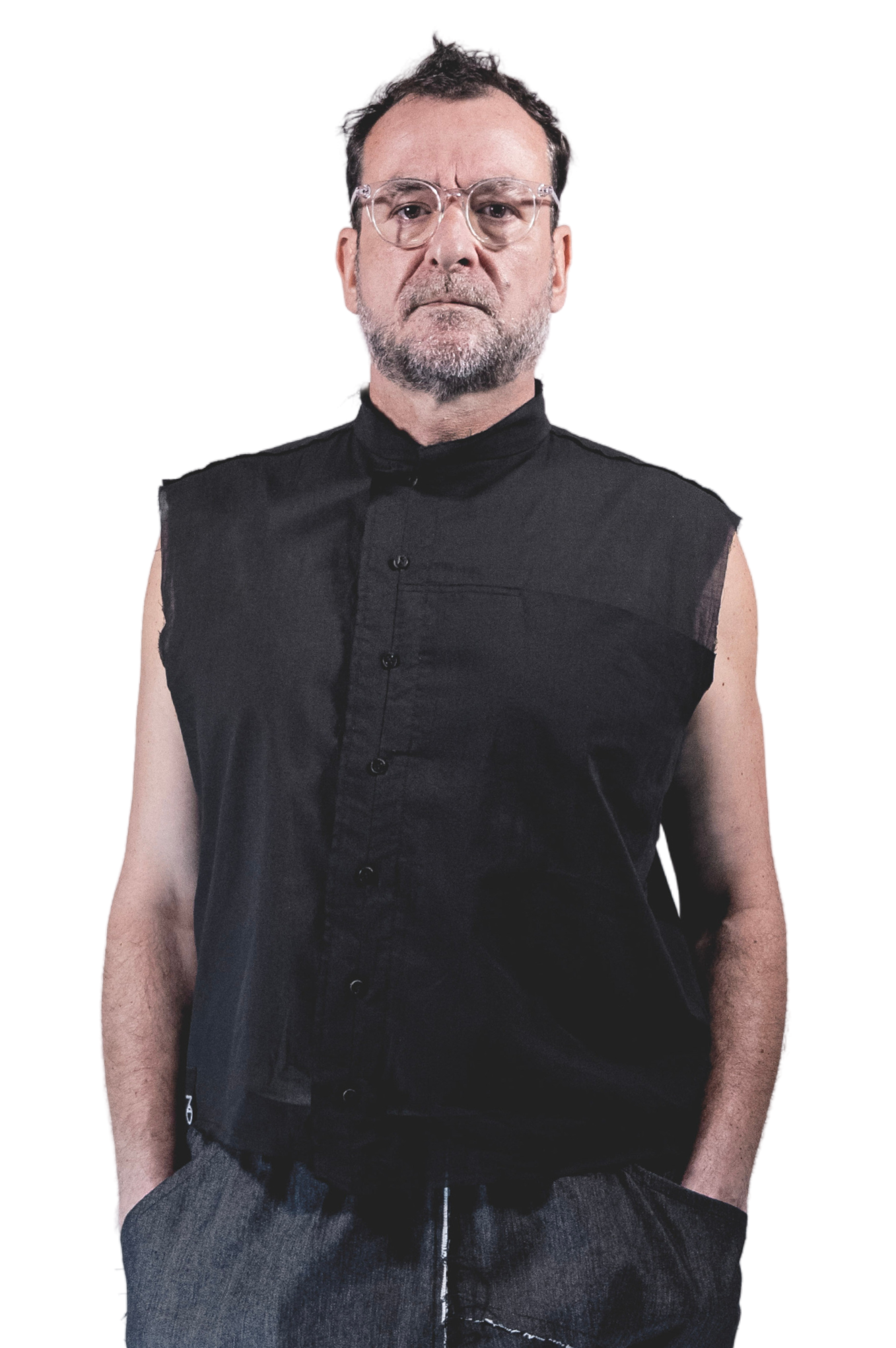 ZHANNAONA shirt cotton black asymmetrical sleeveless with leather buttons genderfluid unisex  Barcelona avant-garde