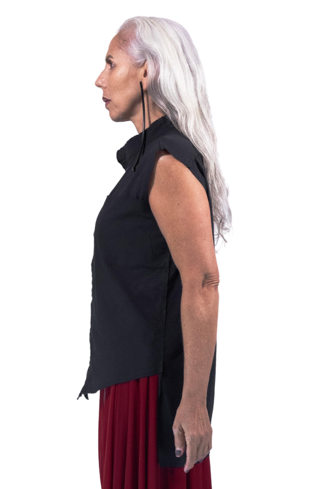 ZHANNAONA shirt cotton black asymmetrical sleeveless with leather buttons genderfluid unisex  Barcelona avant-garde