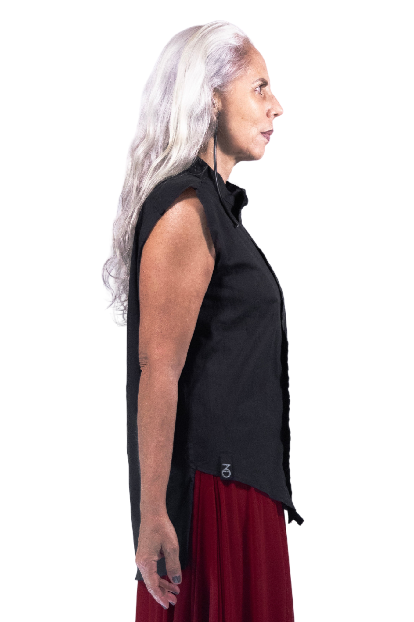 ZHANNAONA shirt cotton black asymmetrical sleeveless with leather buttons genderfluid unisex  Barcelona avant-garde