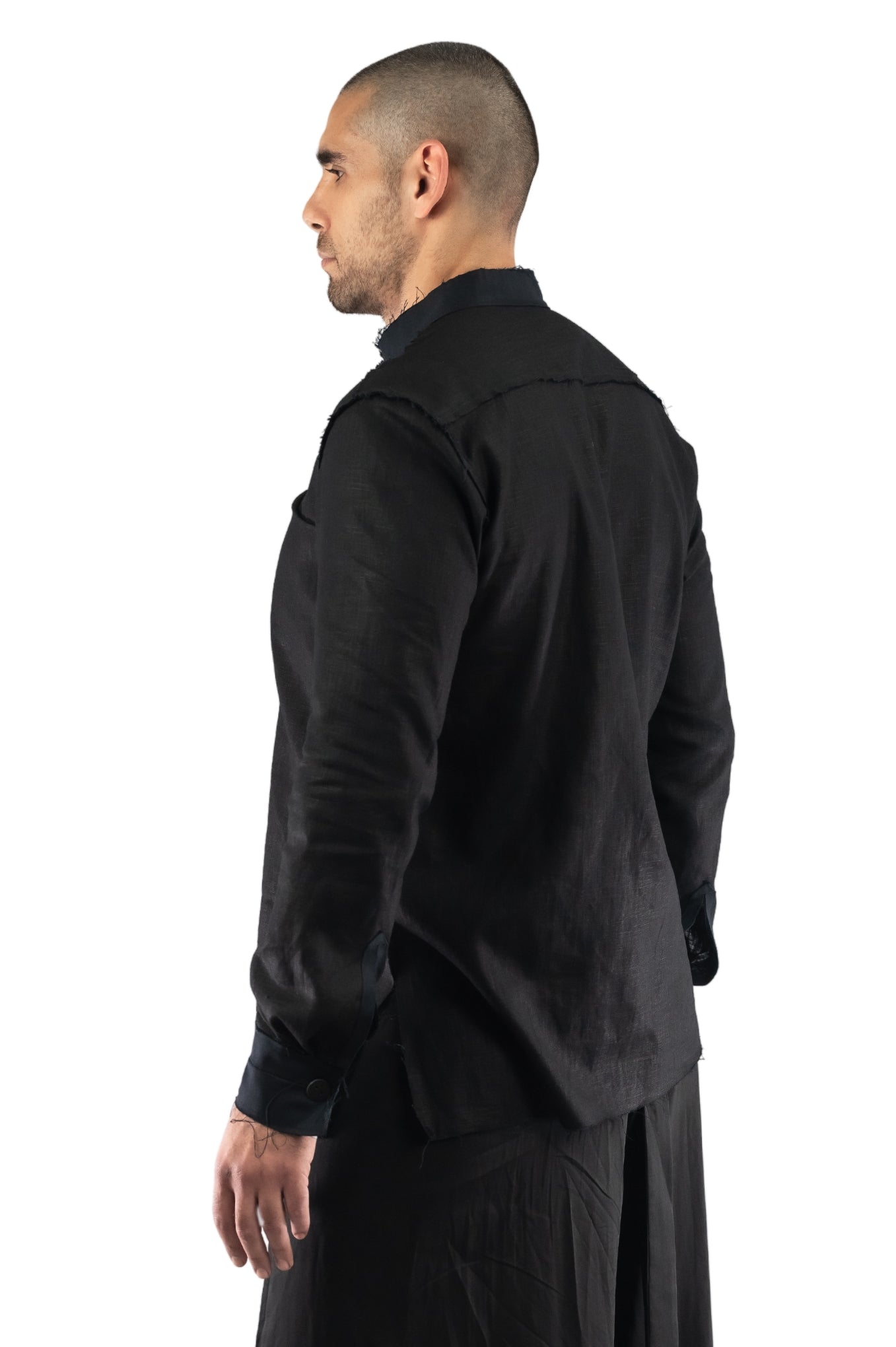 Asymmetrical Linen Shirt with Leather Buttons