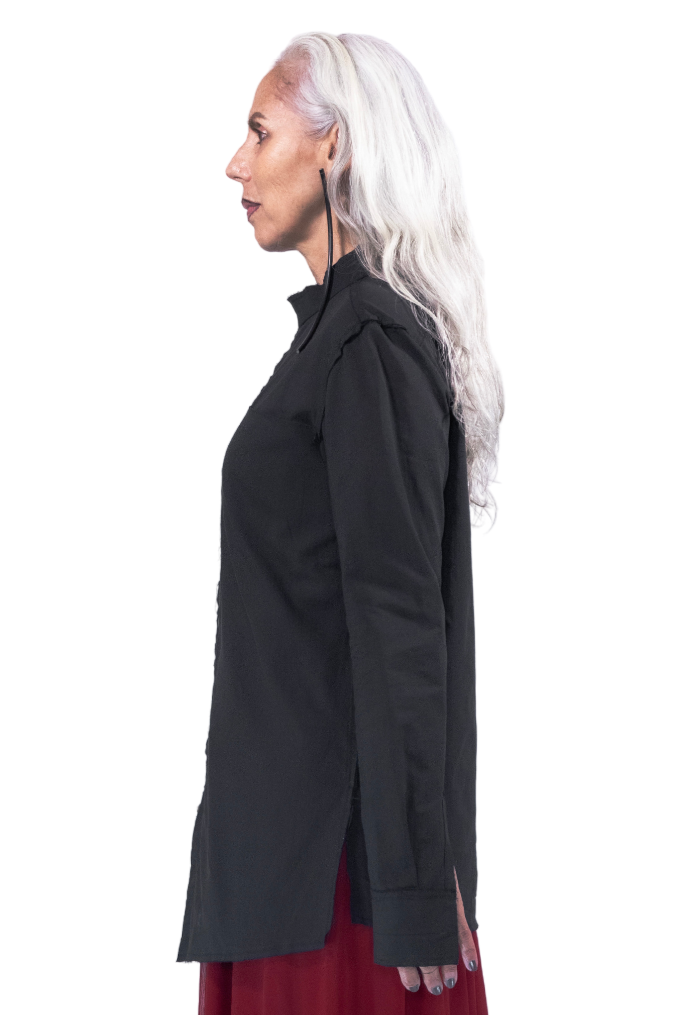 Twins Asymmetrical Shirt with Leather Buttons in BLACK Cotton