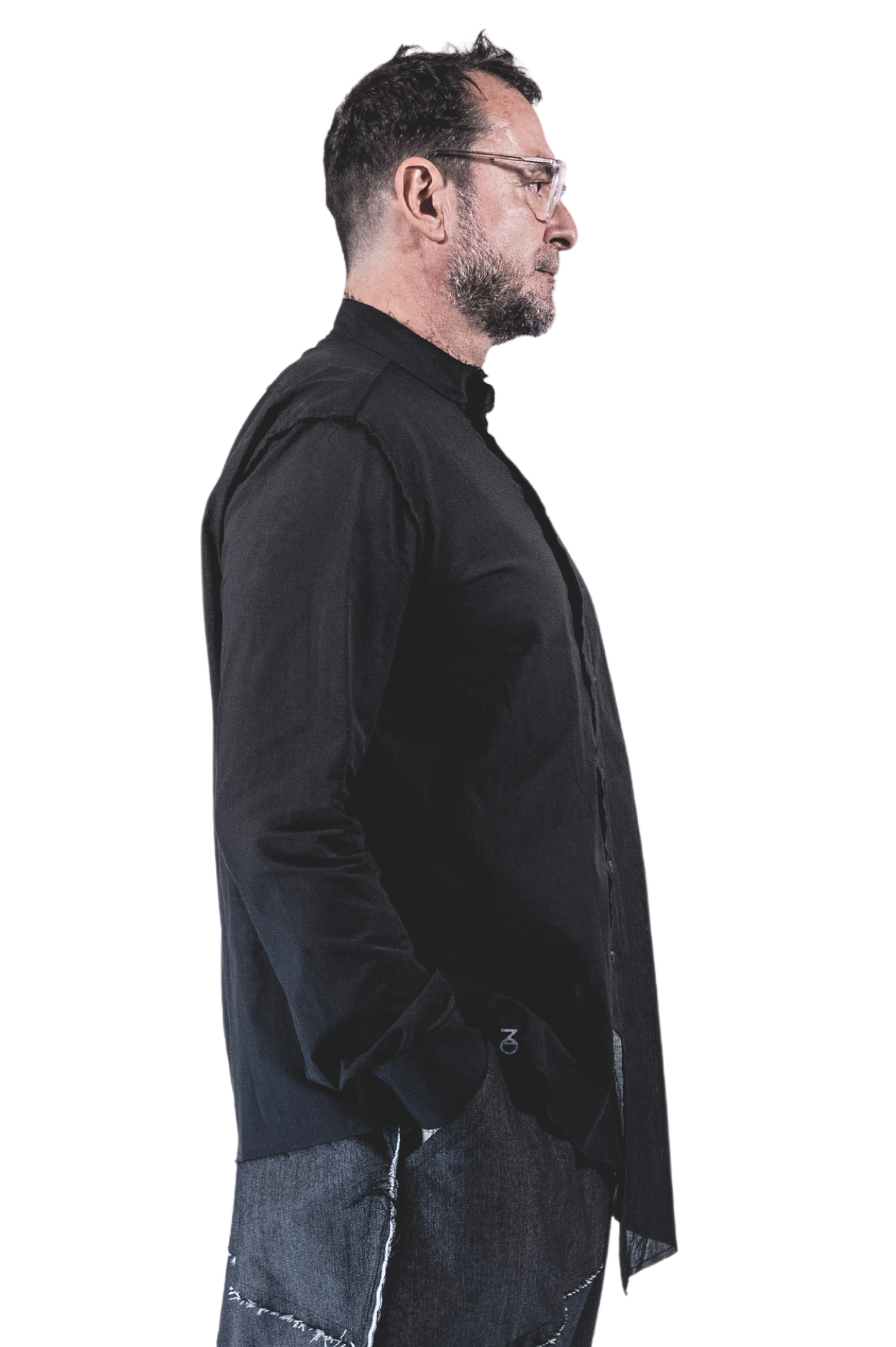 Twins Asymmetrical Shirt with Leather Buttons in BLACK Cotton