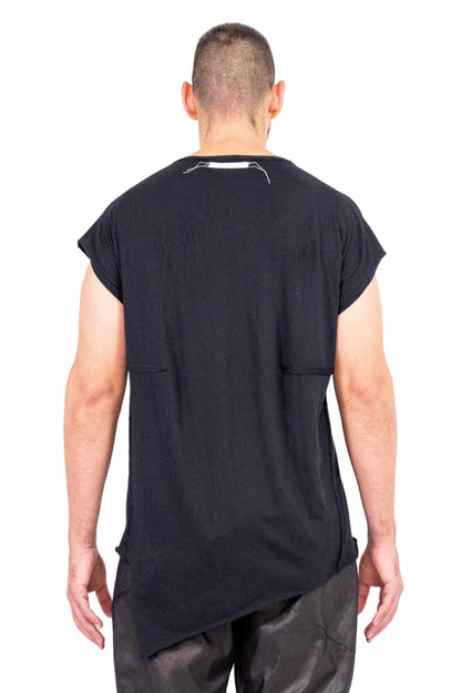 Black Asymmetrical  Sleeveless T-shirt Ivan