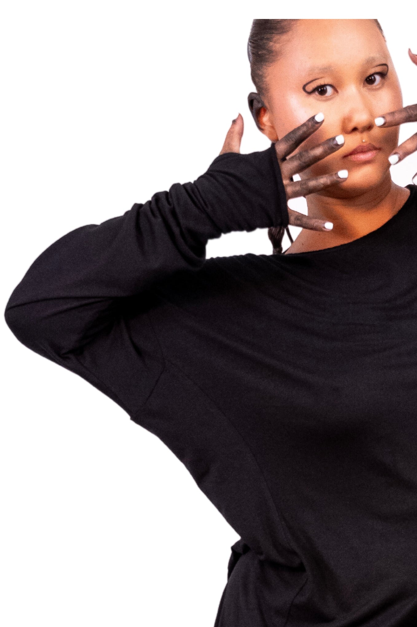 Black Asymmetric Long Sleeve ROME Shirt with Thumb Holes