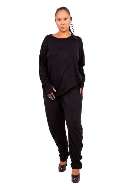 Black Asymmetric Long Sleeve ROME Shirt with Thumb Holes