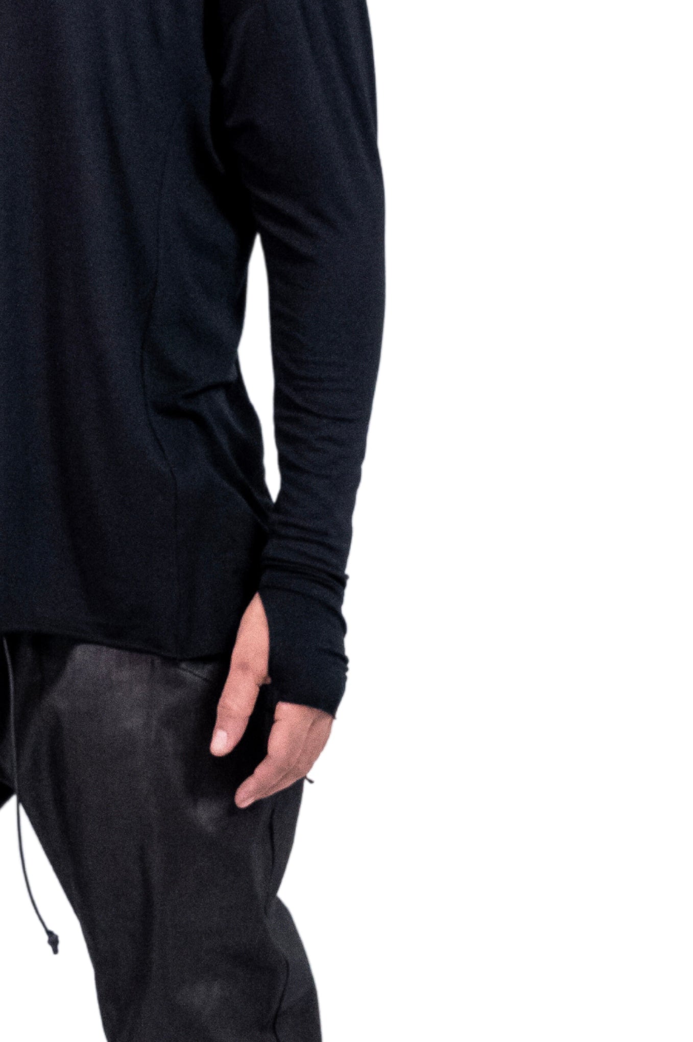 Black Asymmetric Long Sleeve ROME Shirt with Thumb Holes