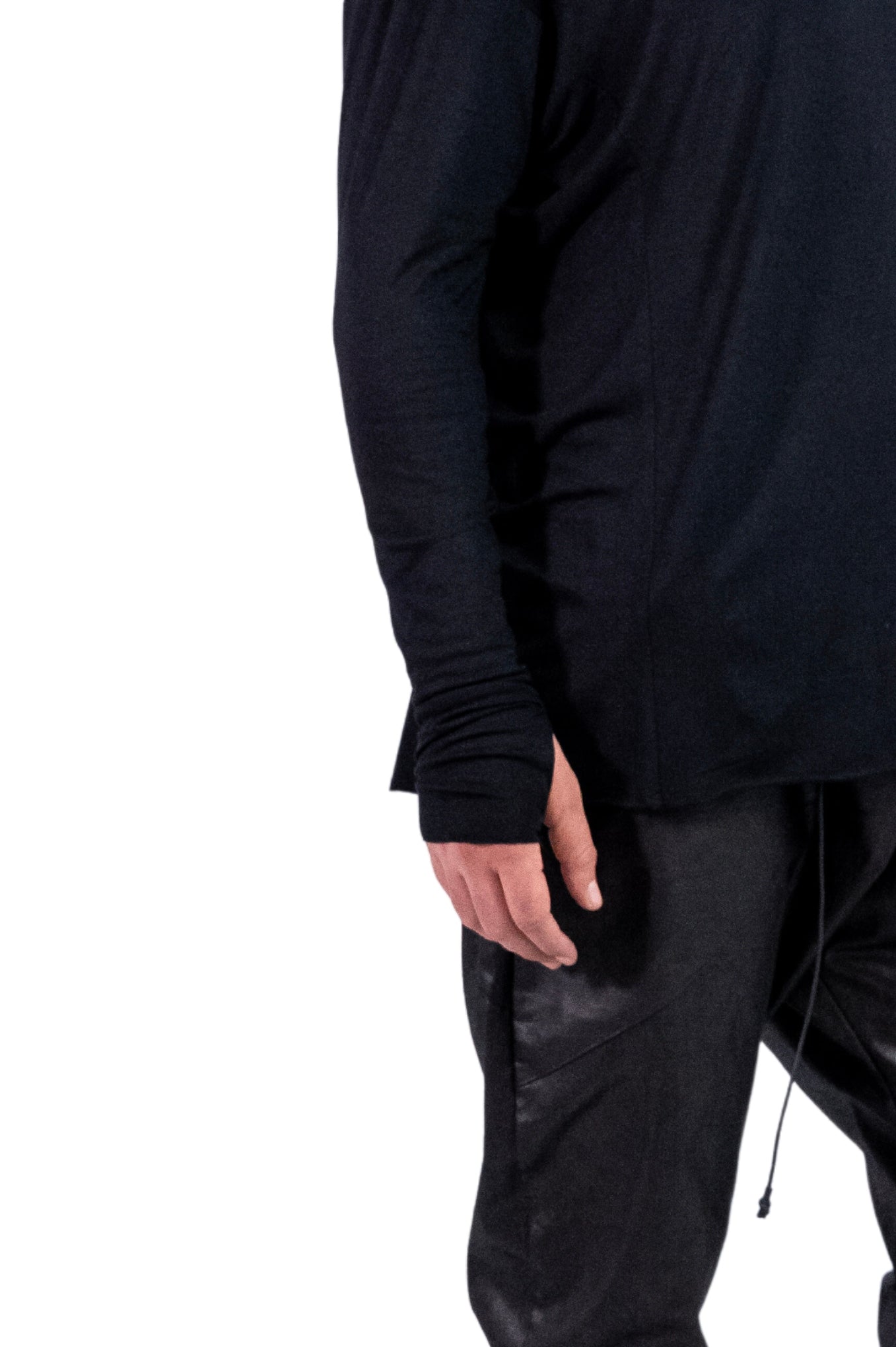Black Asymmetric Long Sleeve ROME Shirt with Thumb Holes
