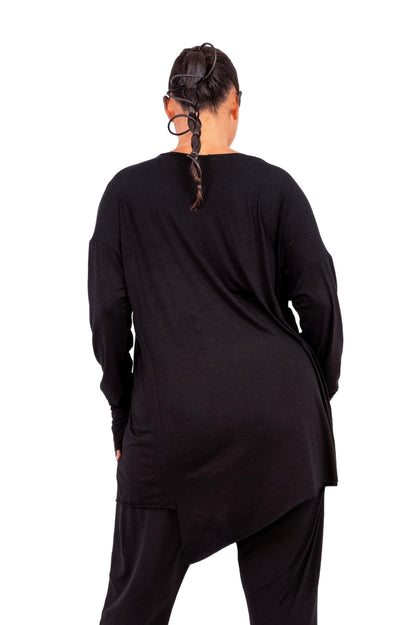 Black Asymmetric Long Sleeve ROME Shirt with Thumb Holes