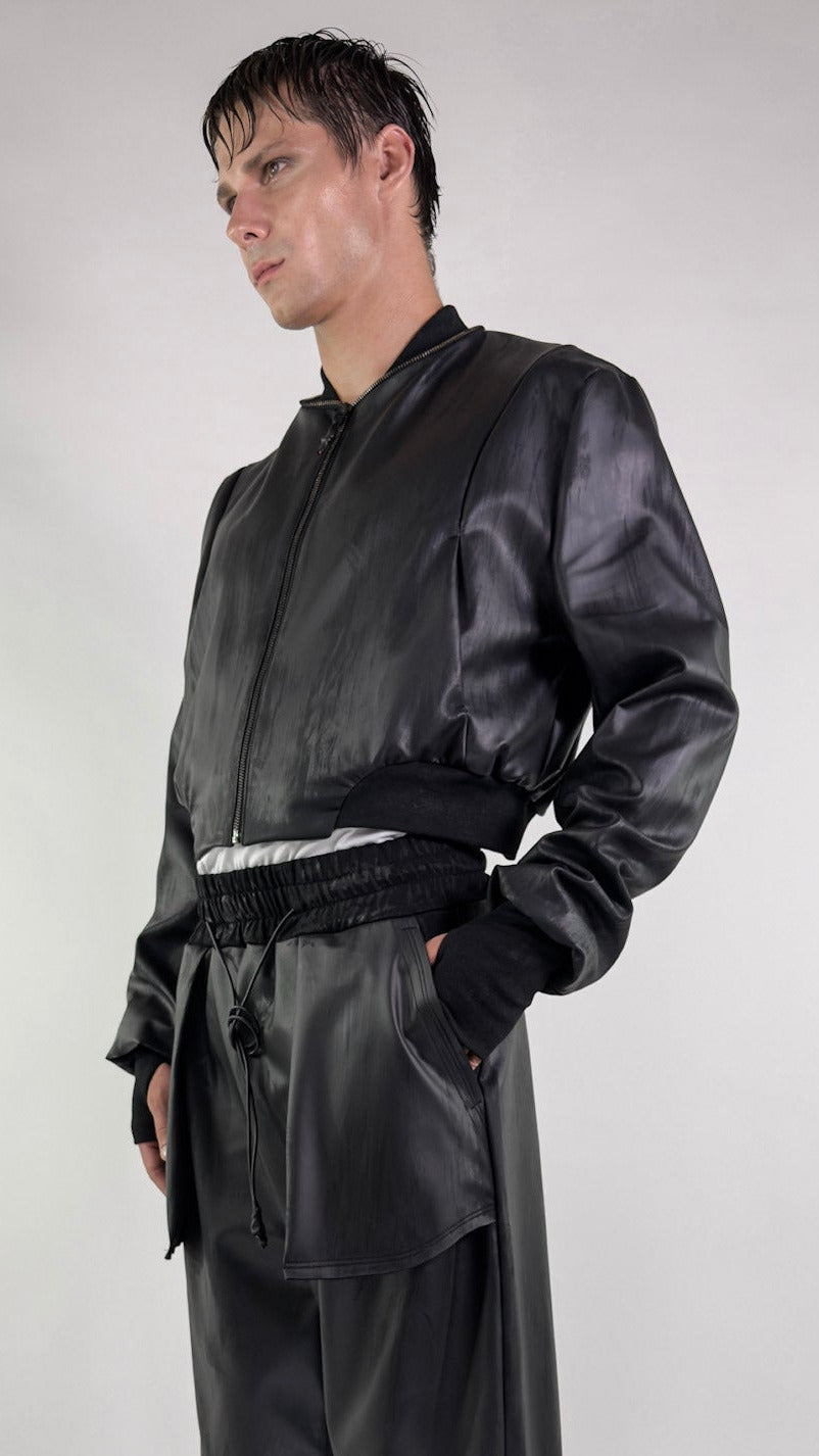 Bomber Crop Vegan Leather & Silk
