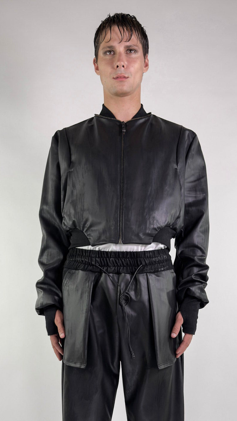 Bomber Crop Vegan Leather & Silk