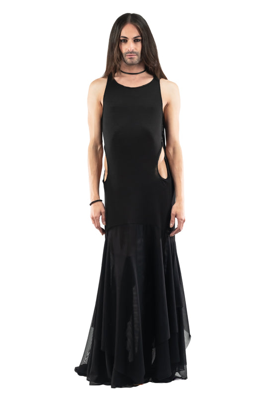 ZHANNAONA gala dress black genderfluid unisex minimalist Barcelona avant-garde