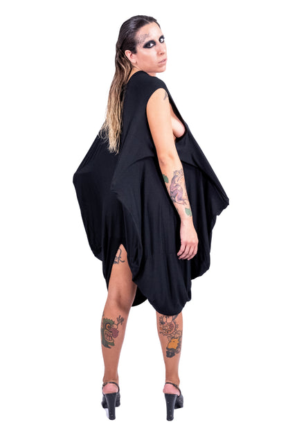 ZHANNAONA dress cube black viscosa spandex geometric zero waste genderfluid Barcelona avant-garde