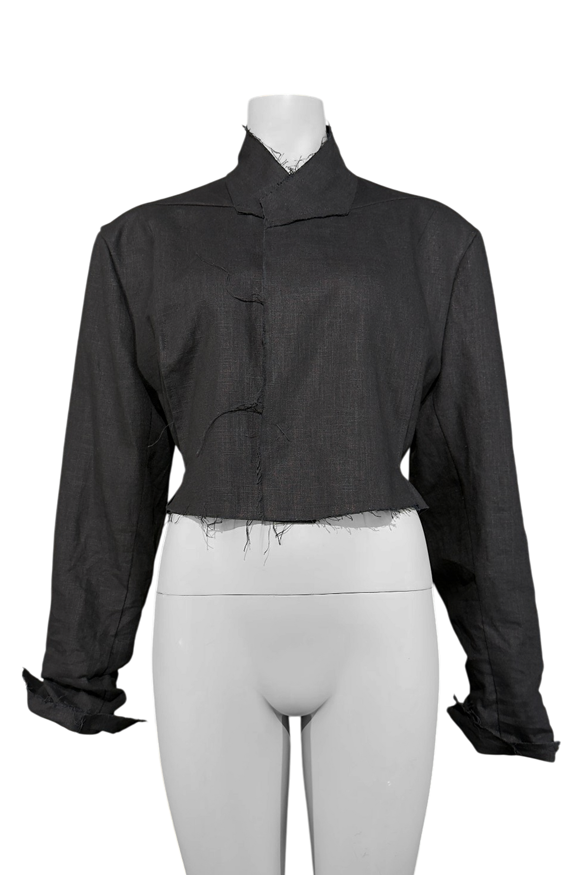 Frayed 100% Linen Crop Blazer