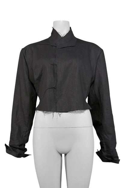 Frayed Crop 100% Linen Blazer