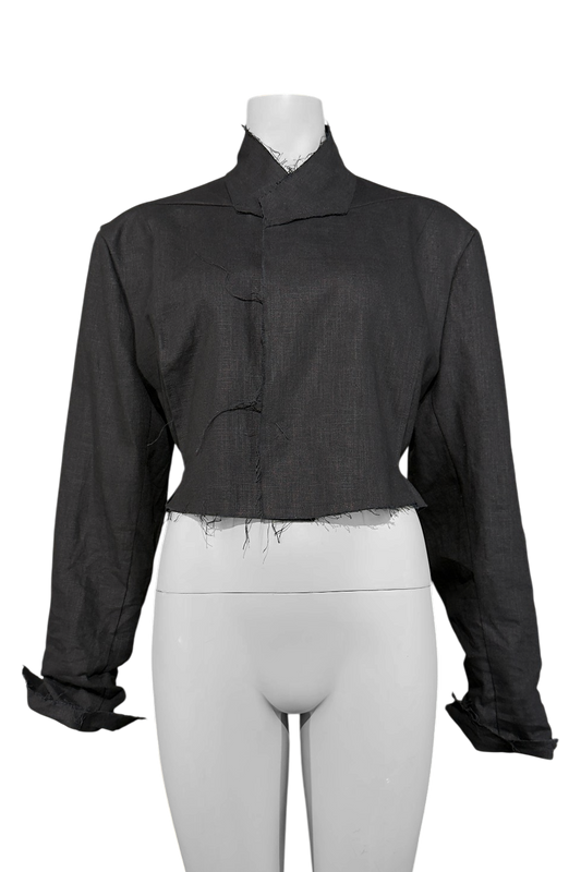 Frayed Crop 100% Linen Blazer