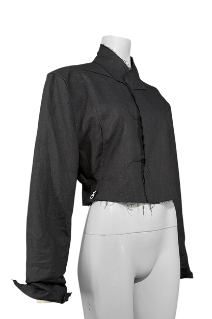 Frayed Crop 100% Linen Blazer
