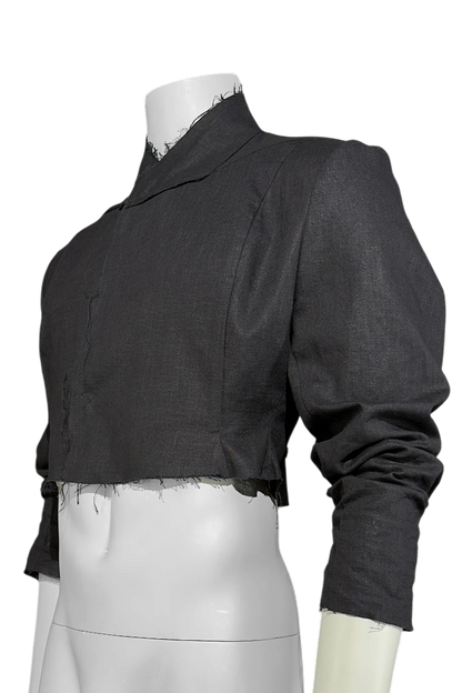 Frayed Crop 100% Linen Blazer
