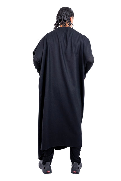 Oversized Draped Asymmetrical Wool Cape Coat