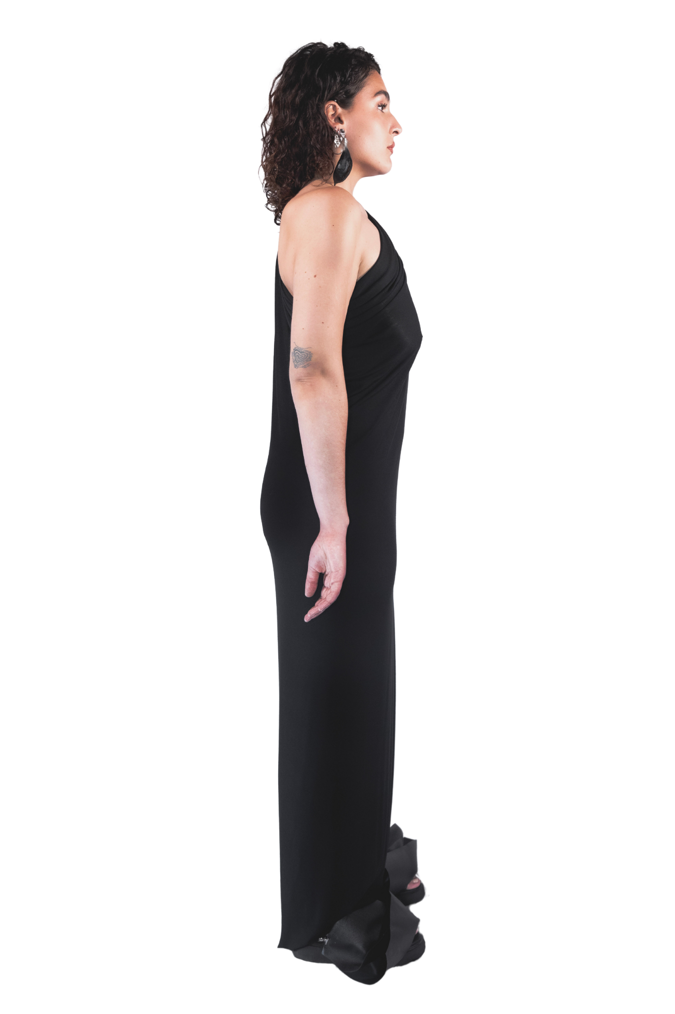 ZHANNAONA tube dress black asymmetrical viscose knit zero waste minimalist draping Barcelona avant-garde