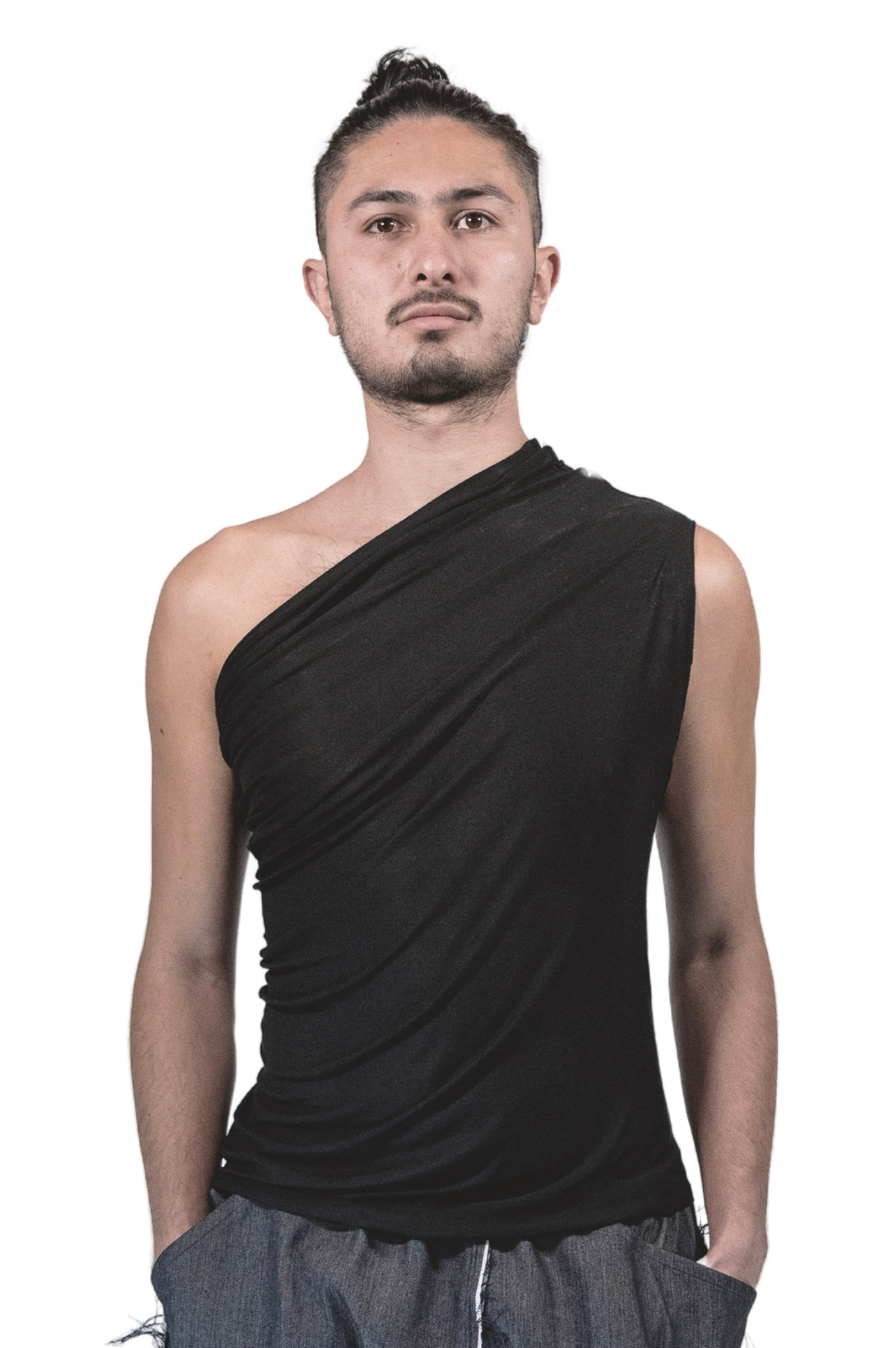 ZHANNAONA tube top black viscose knit  transformable minimalist unisex genderfluid Barcelona avant-garde