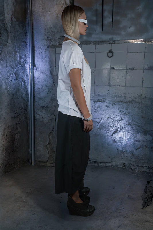 Base T-Shirt in White Cotton Ghost Logo Edition