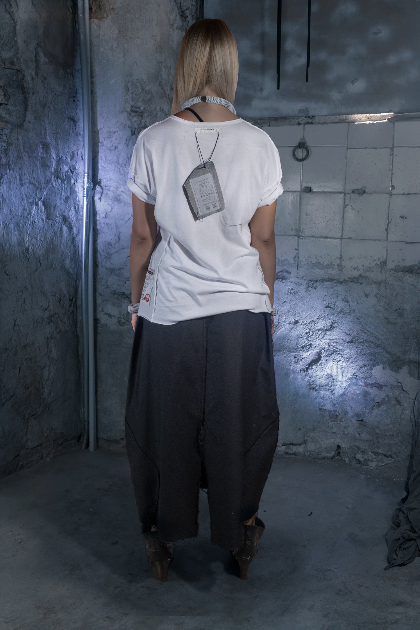 Base T-Shirt in White Cotton Ghost Logo Edition