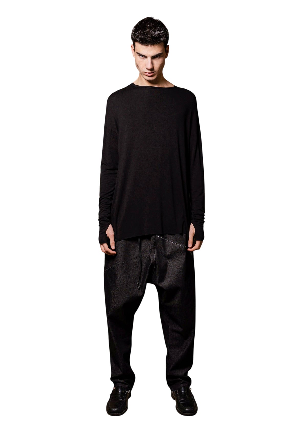 Asymmetrical Black Long Sleeve with Thumb Holes