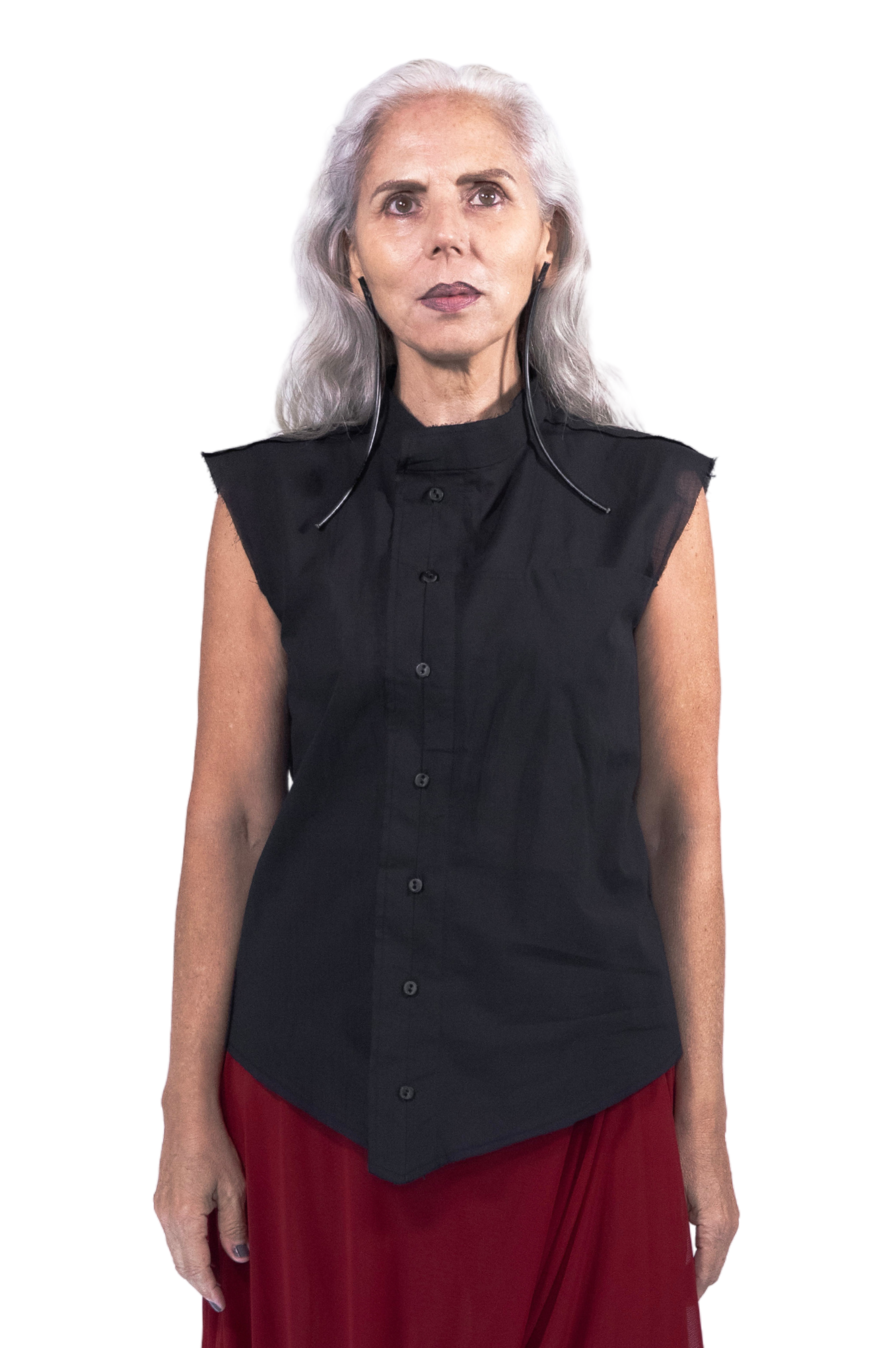 Asymmetrical Sleeveless Shirt TWINS in Black Cotton - ZHANNAONA | Partes de arriba