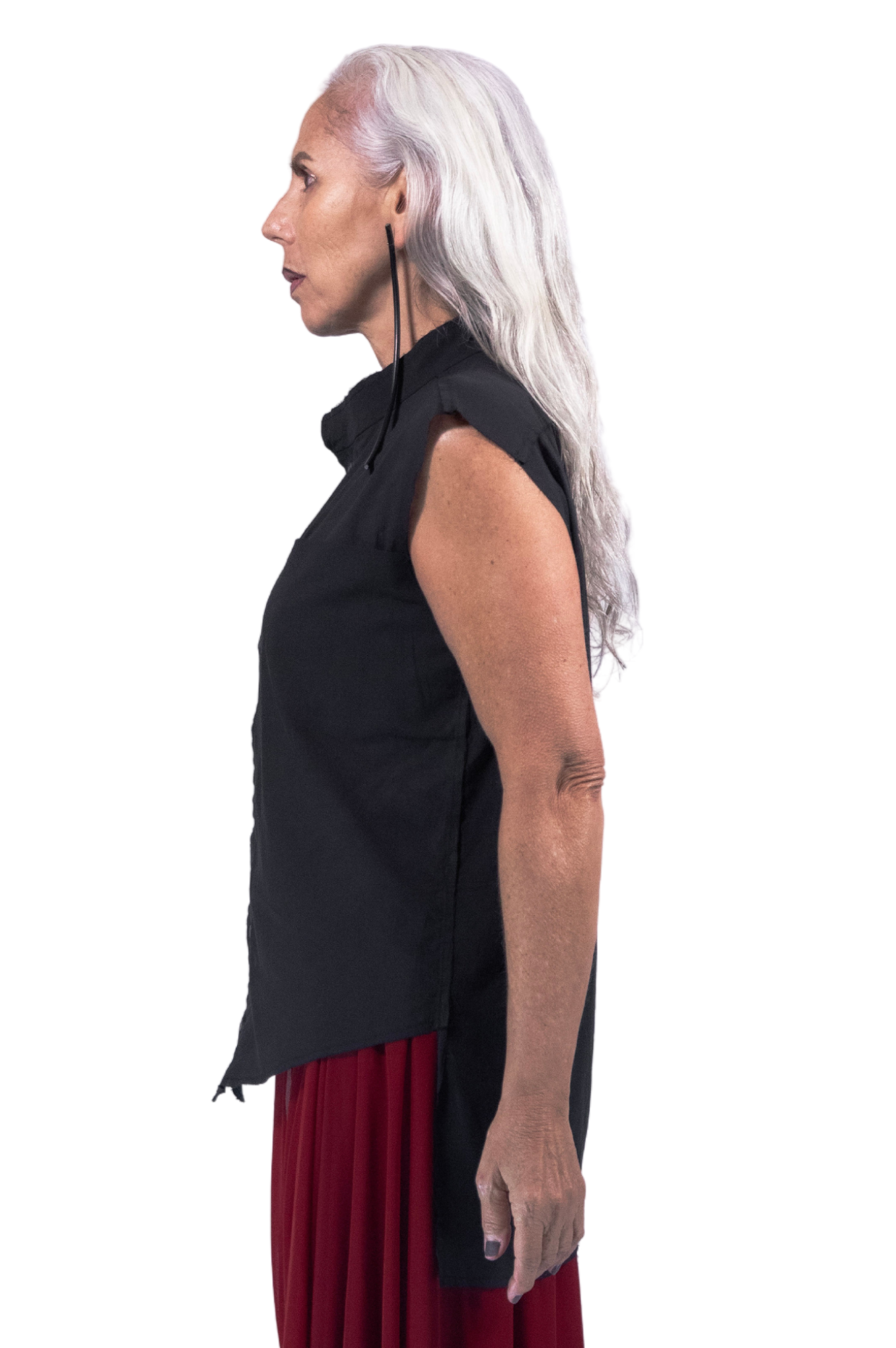 Asymmetrical Sleeveless Shirt TWINS in Black Cotton - ZHANNAONA | Partes de arriba - View 4