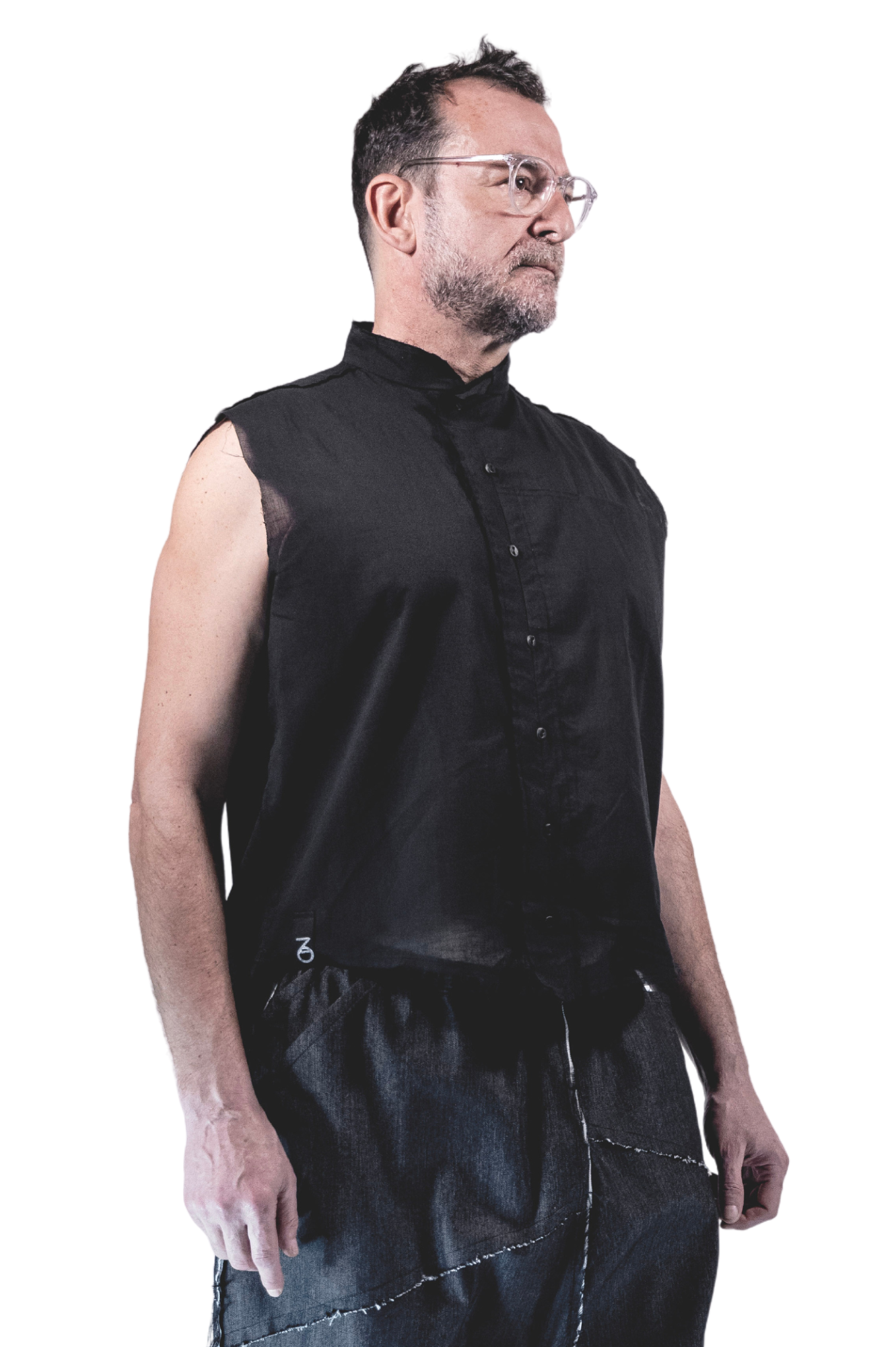 Asymmetrical Sleeveless Shirt TWINS in Black Cotton - ZHANNAONA | Partes de arriba - View 10