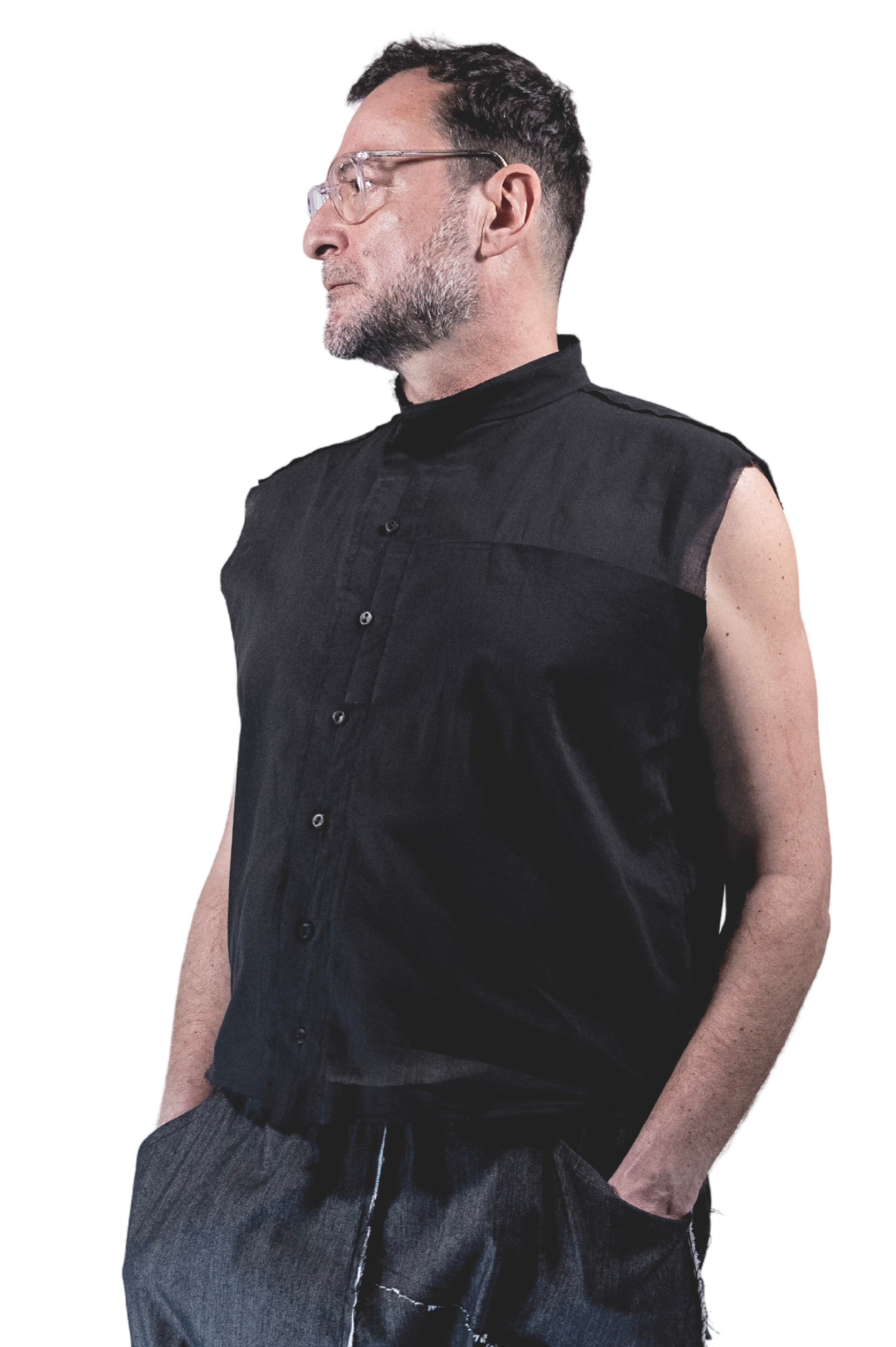 Asymmetrical Sleeveless Shirt TWINS in Black Cotton - ZHANNAONA | Partes de arriba - View 12