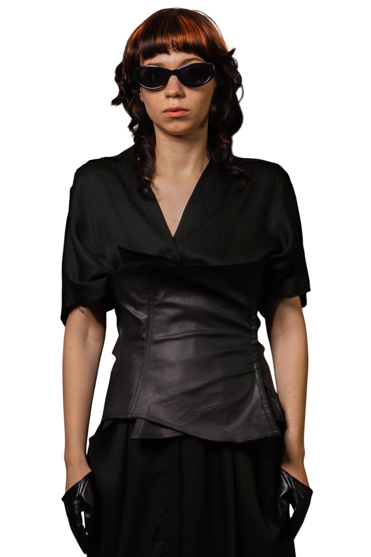 Corset in Coated Denim Satin