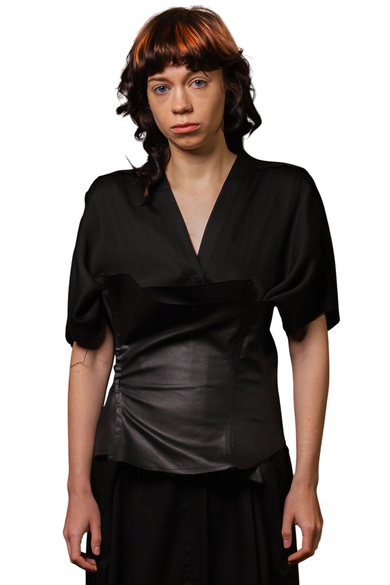 Korsett aus beschichtetem Denim-Satin