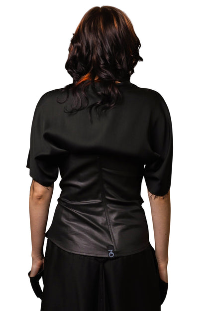 Korsett aus beschichtetem Denim-Satin