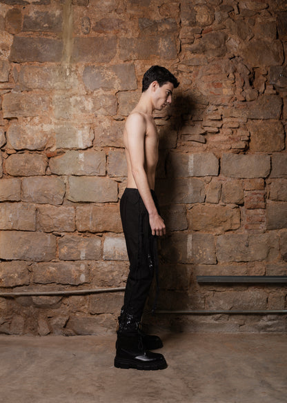 DRIP Black Linen Pants - ZHANNAONA | Pantalones - Detail View