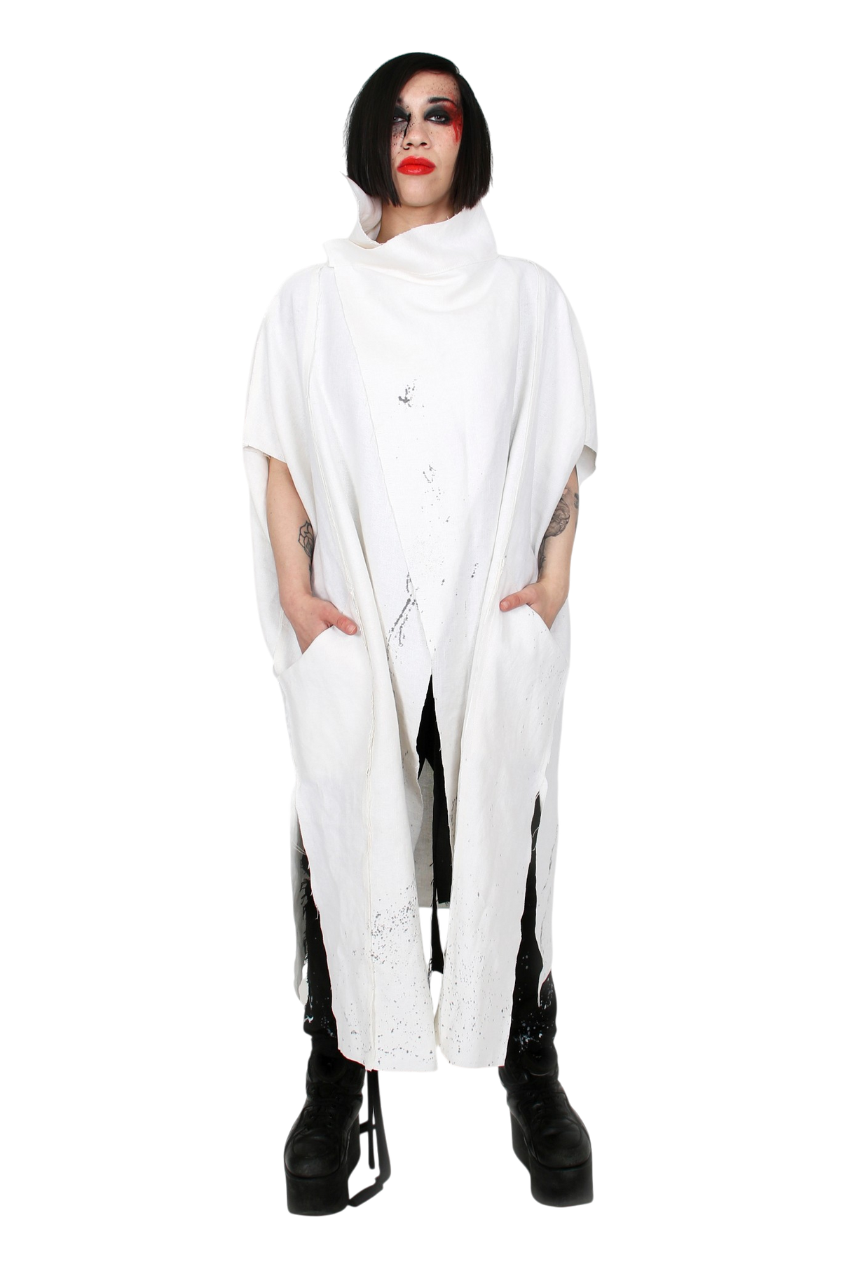 Drip Linen White Hand-Painted Cape
