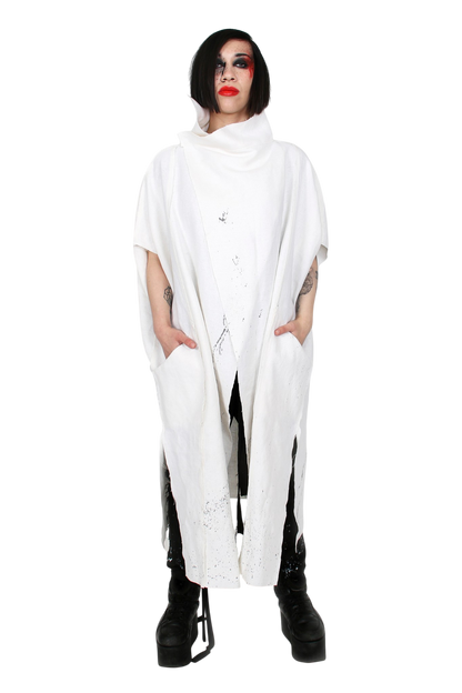 Drip Linen White Hand-Painted Cape