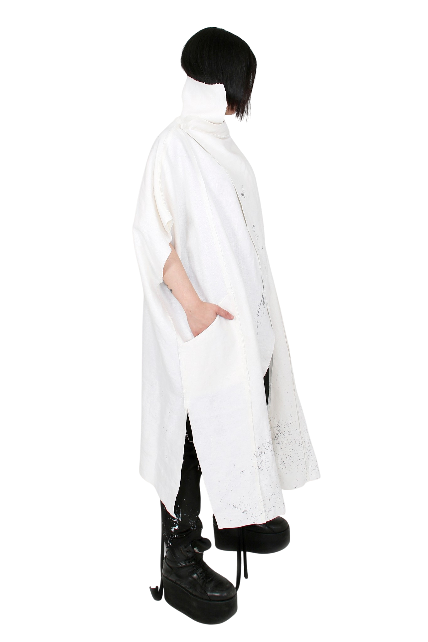 Drip Linen White Hand-Painted Cape