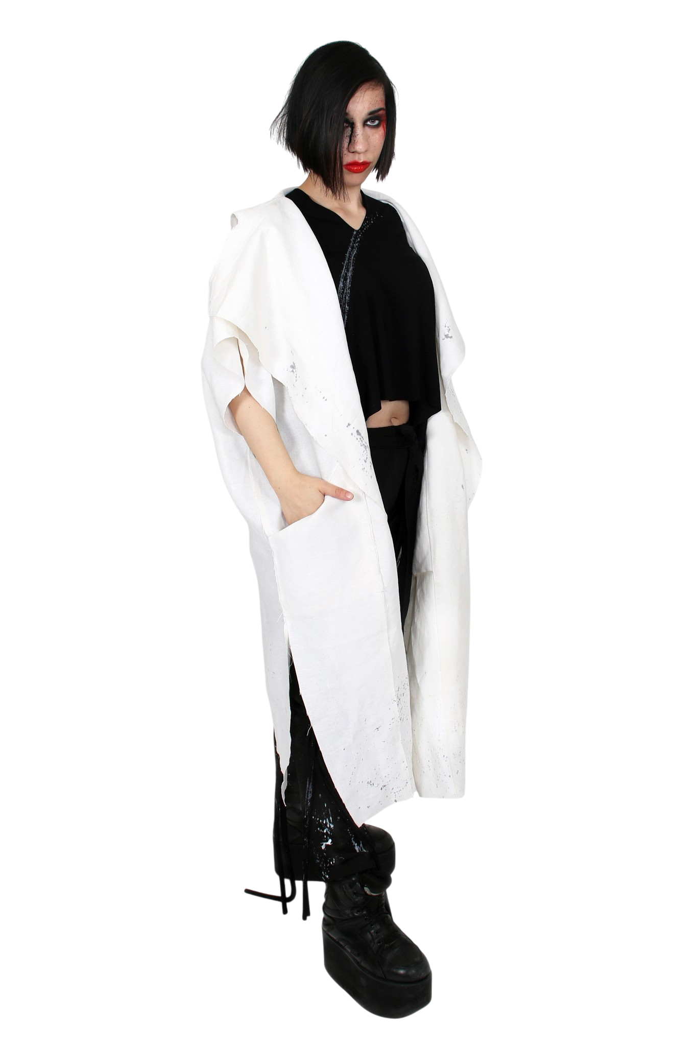 Drip Linen White Hand-Painted Cape