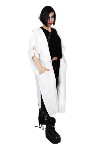 Drip Linen White Hand-Painted Cape