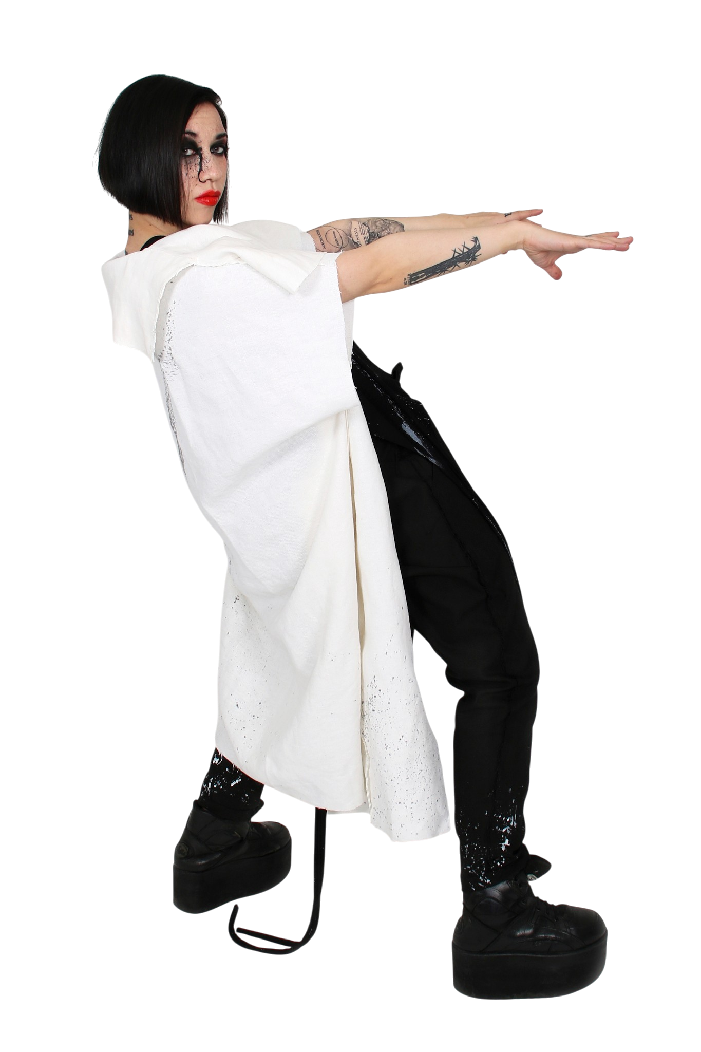 Drip Linen White Hand-Painted Cape