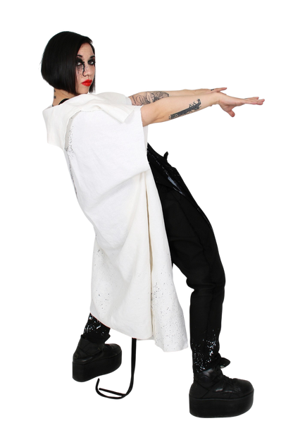 Drip Linen White Hand-Painted Cape