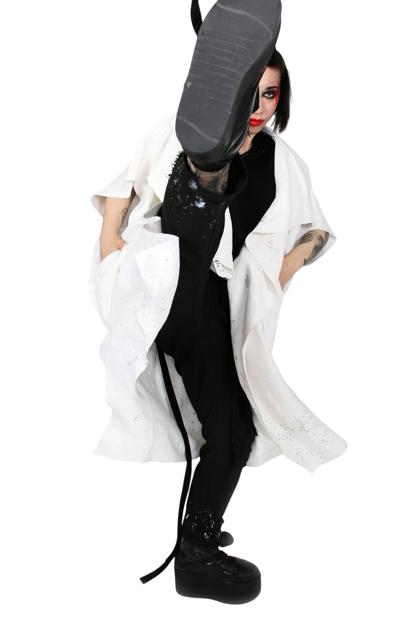 Drip Linen White Hand-Painted Cape