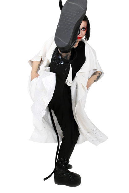Drip Linen White Hand-Painted Cape